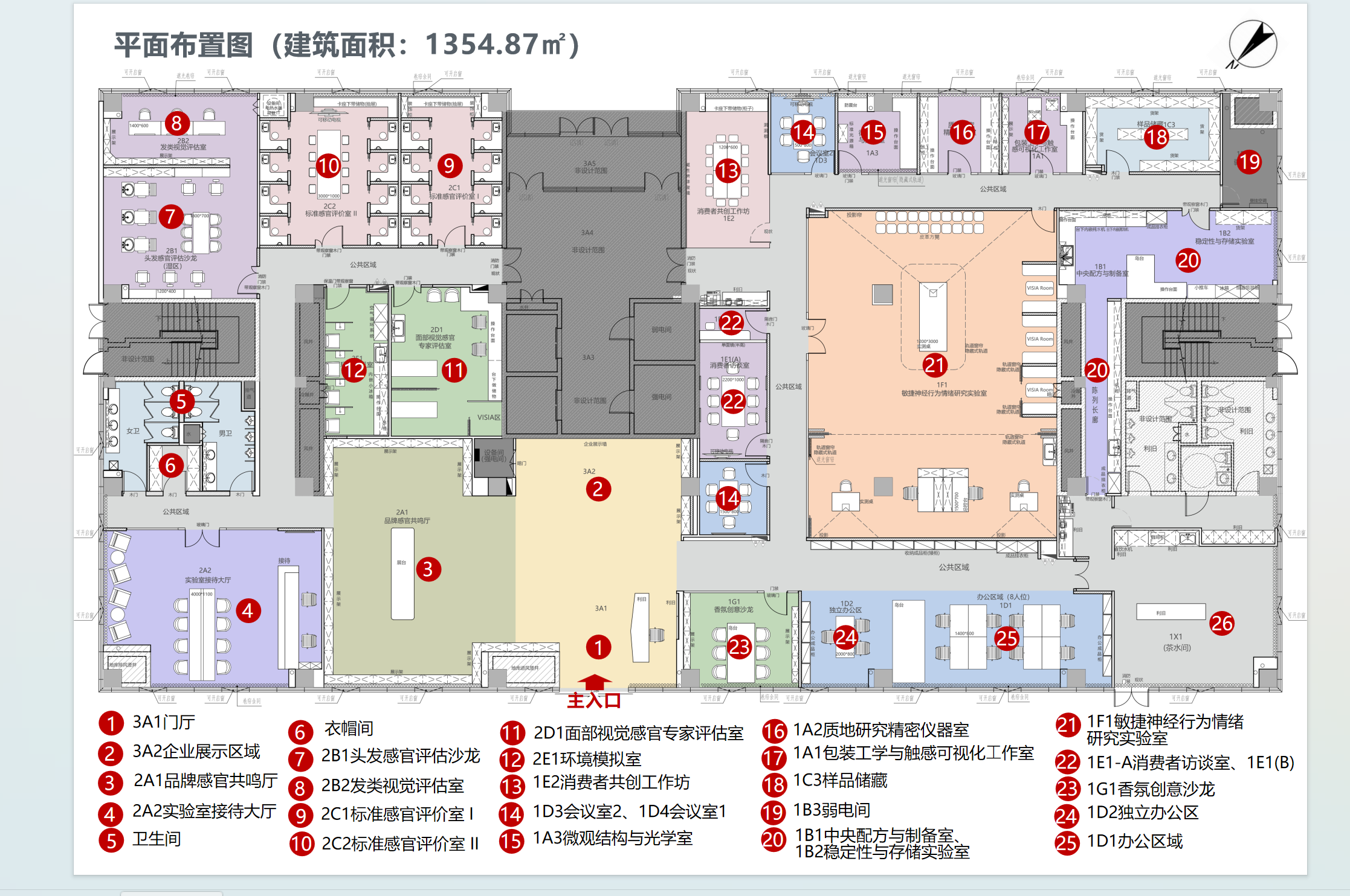 实验室平面布局，使用图上房间按钮或下方导览列表查看讲解